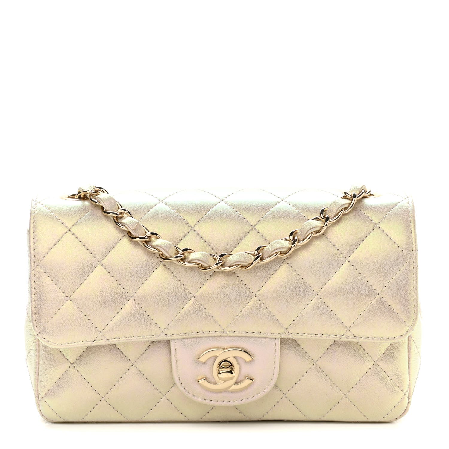 Chanel Iridescent Lambskin Quilted Mini Rectangular Flap Ivory 1 of 10