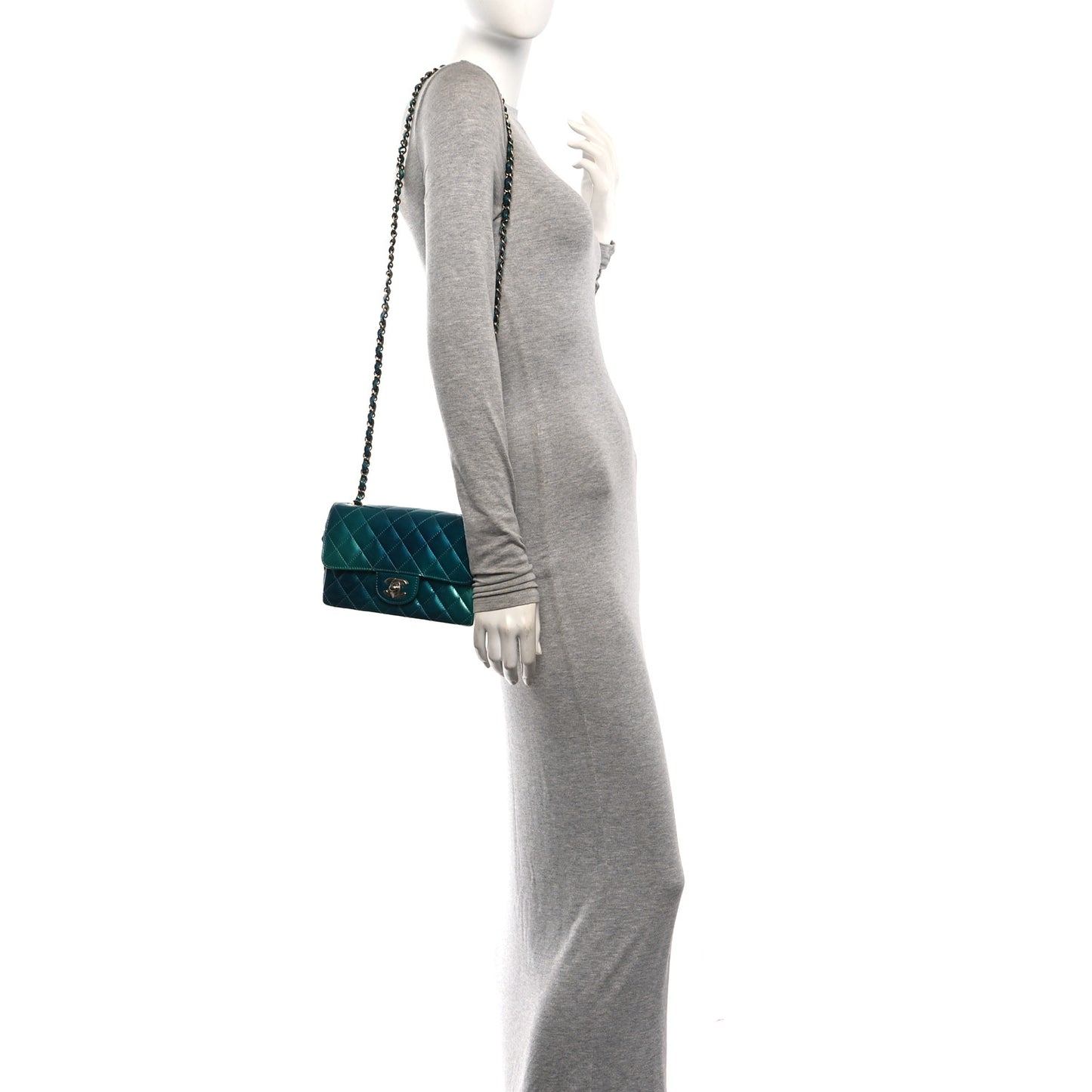 Shaded Patent Calfskin Quilted Mini Rectangular Flap Green Blue