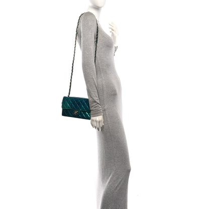 Chanel Shaded Patent Calfskin Quilted Mini Rectangular Flap Green Blue 2 of 11