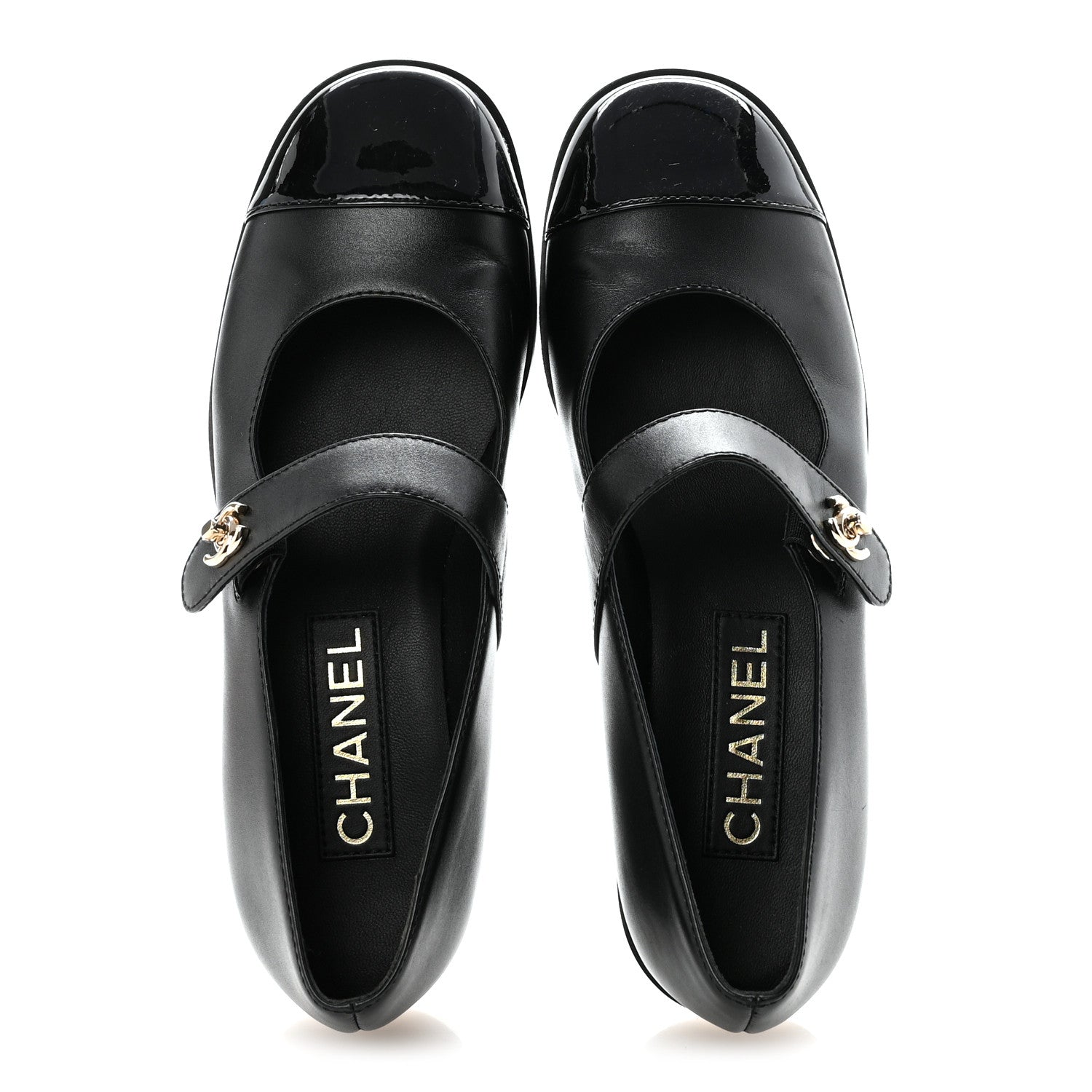 Chanel Calfskin Patent Mary Janes Flats 37 Black 4 of 18
