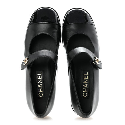 Chanel Calfskin Patent Mary Janes Flats 37 Black 4 of 18