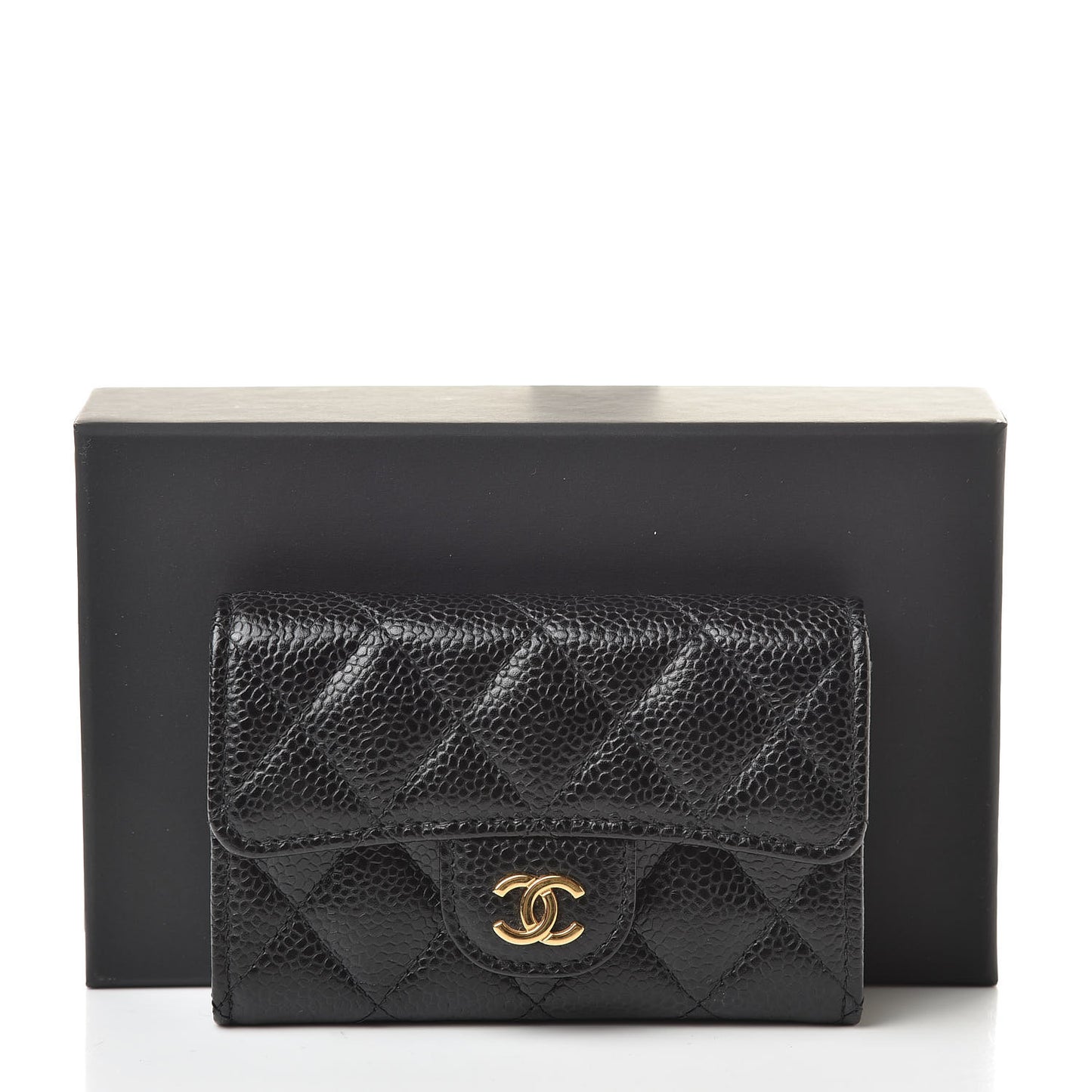 Caviar Quilted Flap Card Holder Black