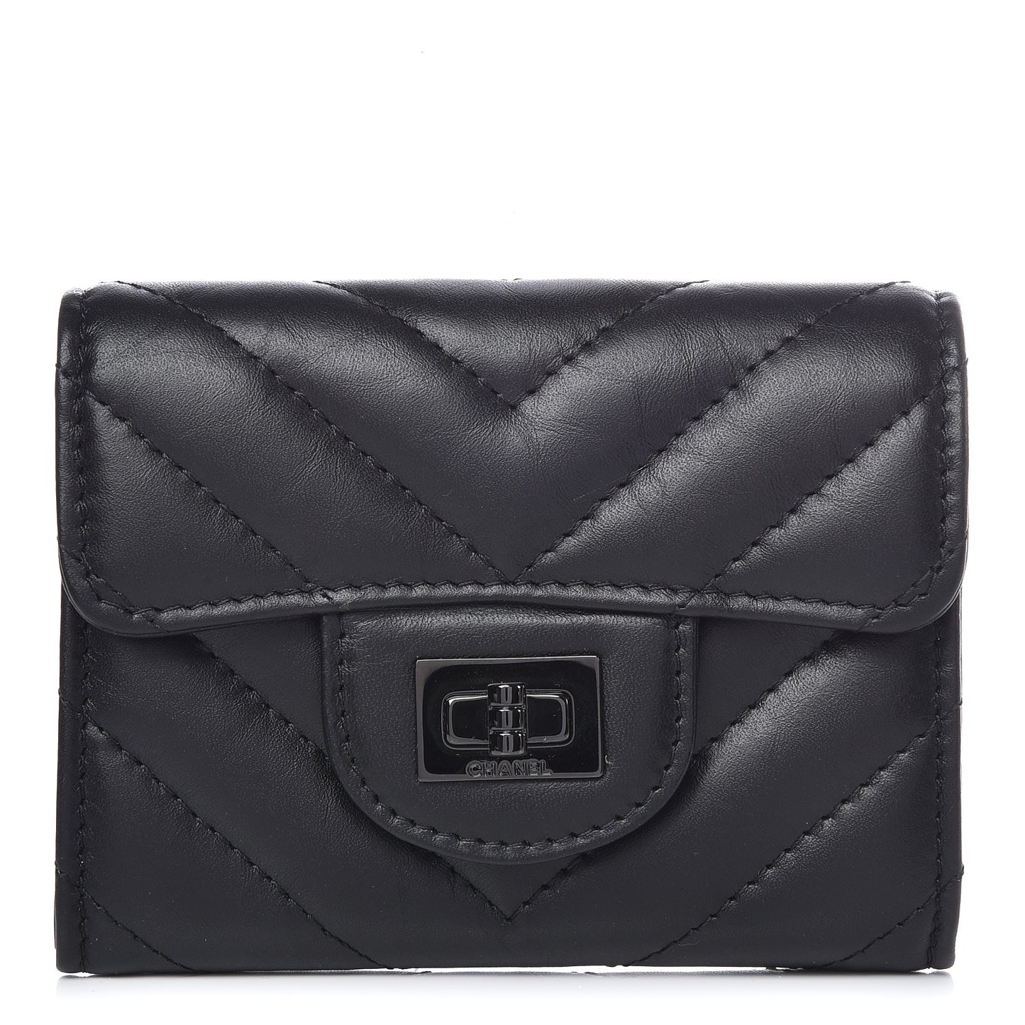 Aged Calfskin Chevron Quilted Reissue Card Holder Wallet So Black