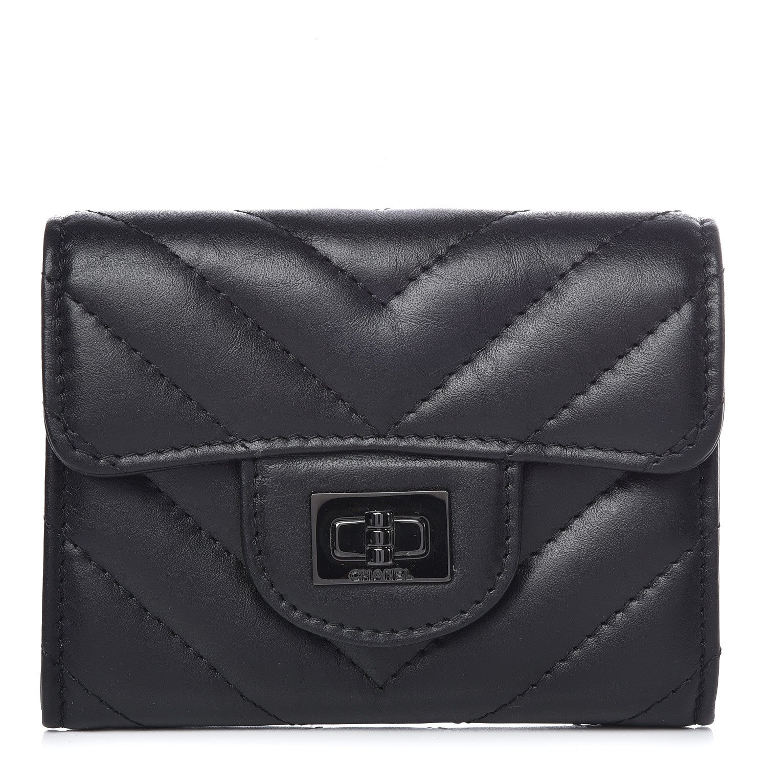 Chanel Aged Calfskin Chevron Quilted Reissue Card Holder Wallet So Black 1 of 9