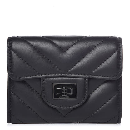 Chanel Aged Calfskin Chevron Quilted Reissue Card Holder Wallet So Black 1 of 9