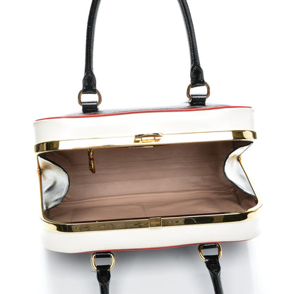 Prada Saffiano Vernice Pyramid Bag Black White Rosso 5 of 7