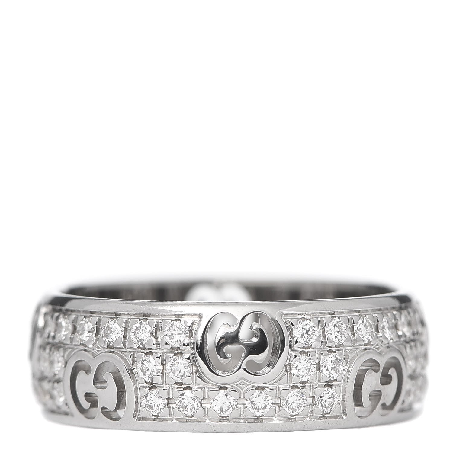 Gucci 18K White Gold Diamond Pave 6mm Icon Band Ring 49 5 3 of 6
