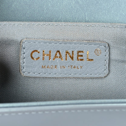 Chanel Iridescent Patent Calfskin Quilted Medium Boy Flap Light Blue 6 of 11
