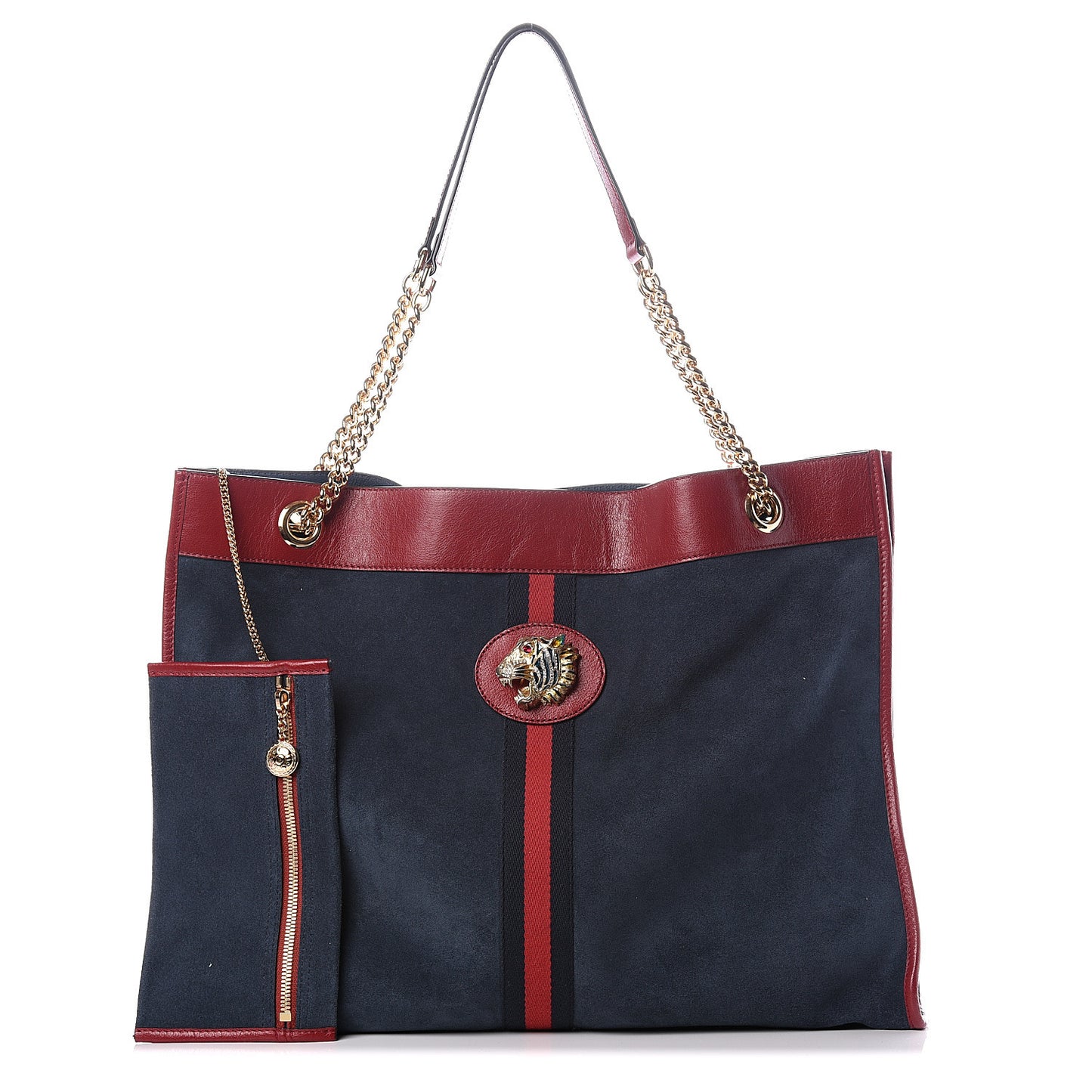 Suede Calfskin Large Rajah Chain Tote New Blue Romantic Cherry