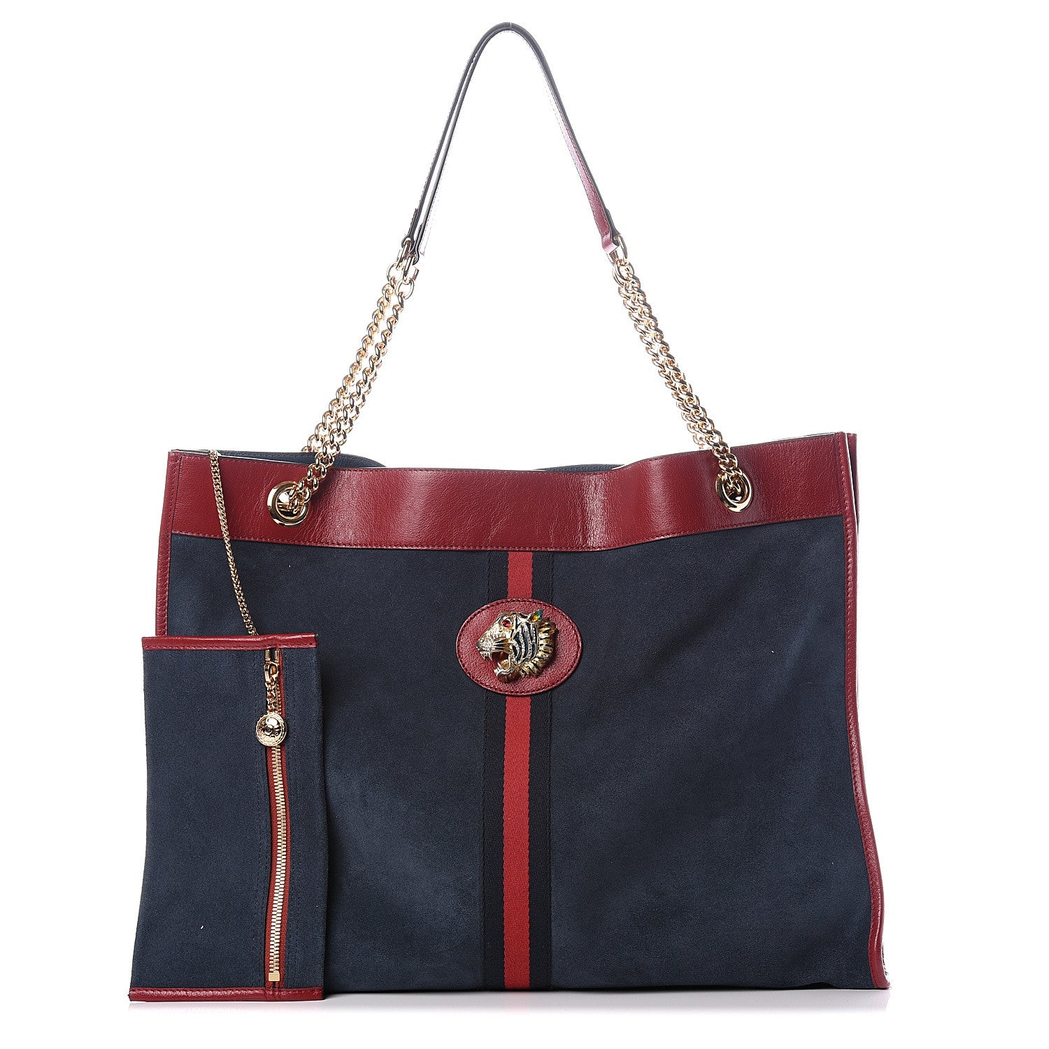 Gucci Suede Calfskin Large Rajah Chain Tote New Blue Romantic Cherry 1 of 13