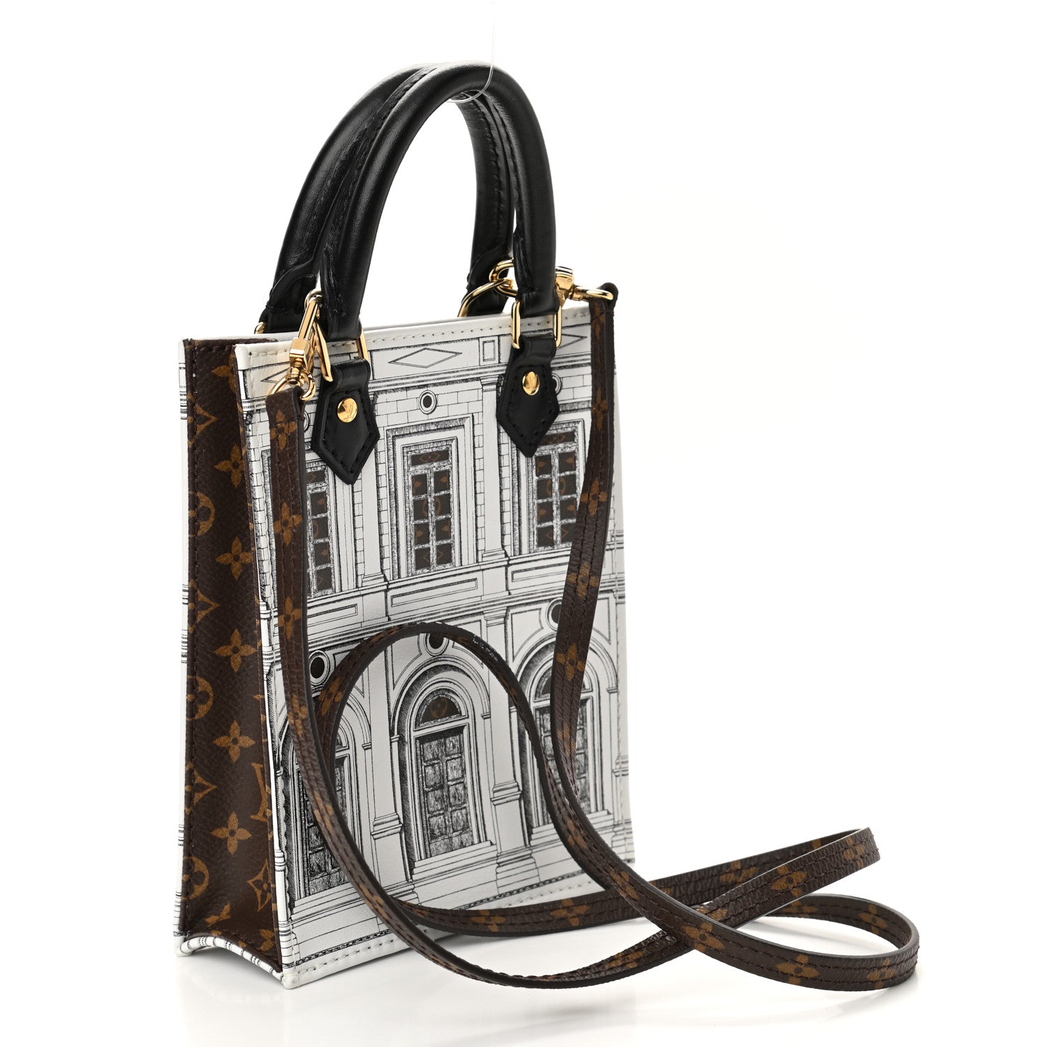 Louis Vuitton X FORNASETTI Calfskin Architettura Petit Sac Plat Black White 3 of 9
