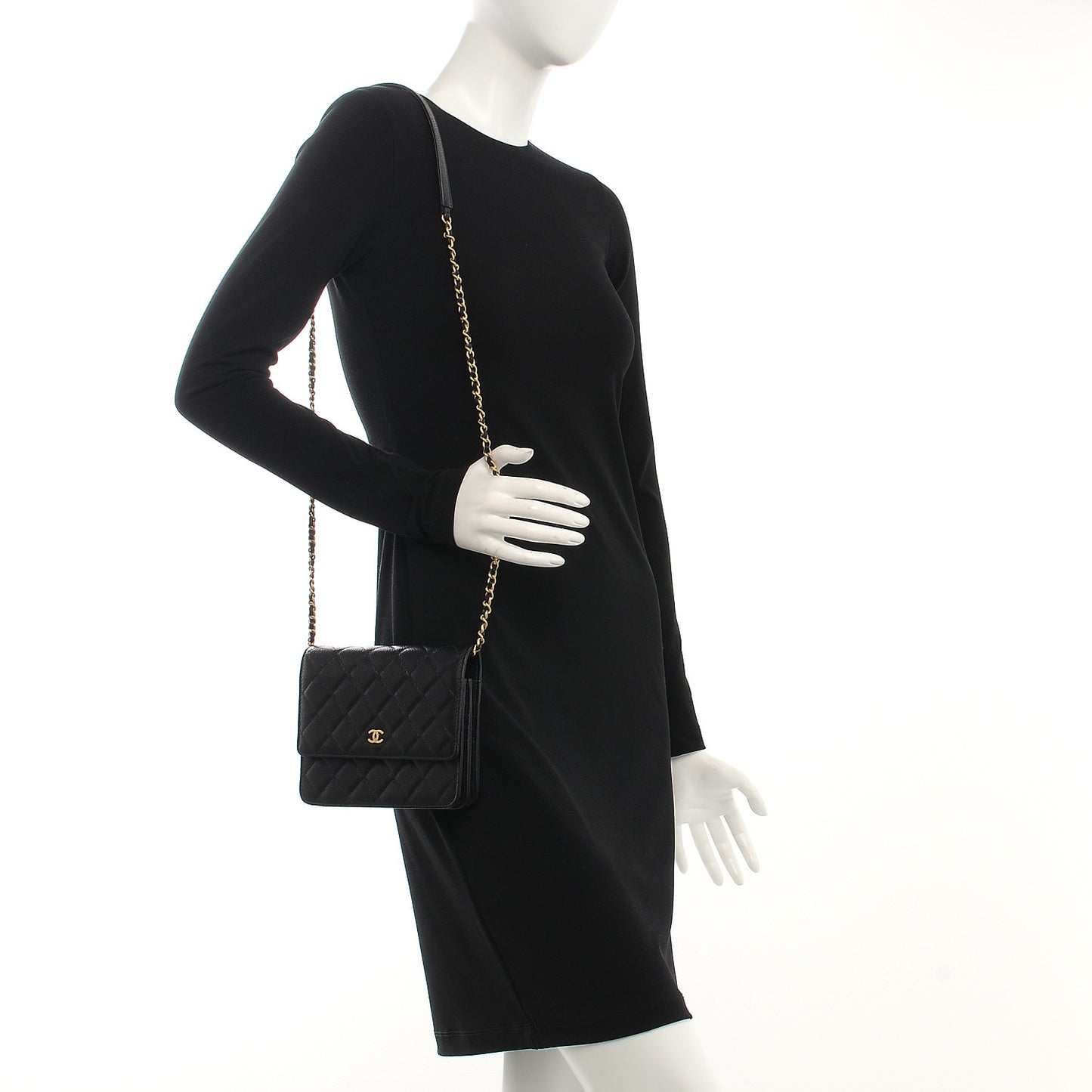 Letter Calfskin Embossed Quilted Square Wallet On Chain WOC Black