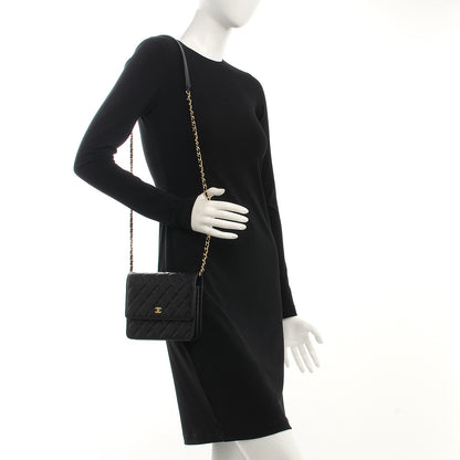 Chanel Letter Calfskin Embossed Quilted Square Wallet On Chain WOC Black 2 of 9