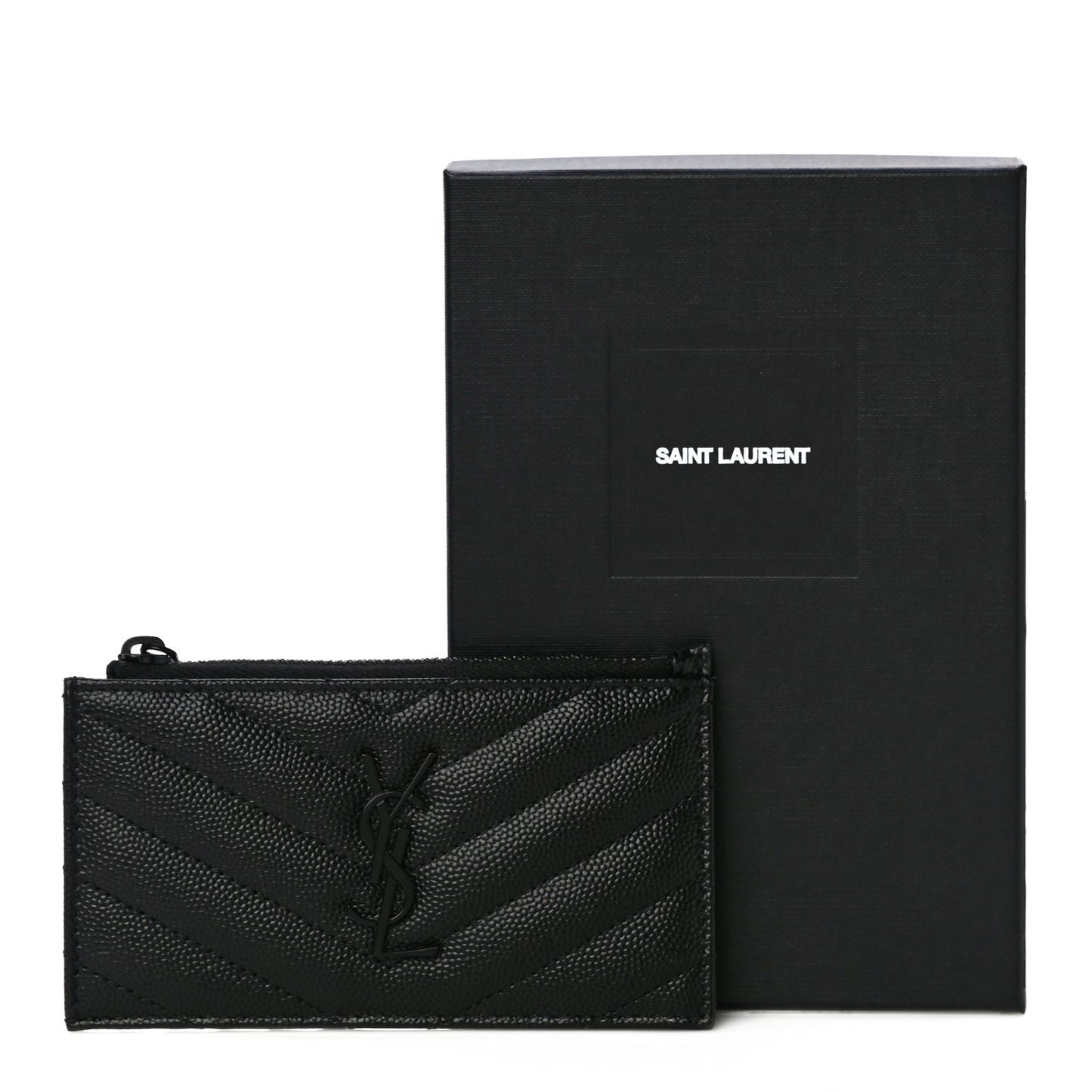 Grain De Poudre Matelasse Chevron Monogram Fragments Zippered Card Case Black