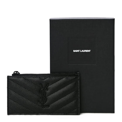 Saint Laurent Grain De Poudre Matelasse Chevron Monogram Fragments Zippered Card Case Black 13 of 13