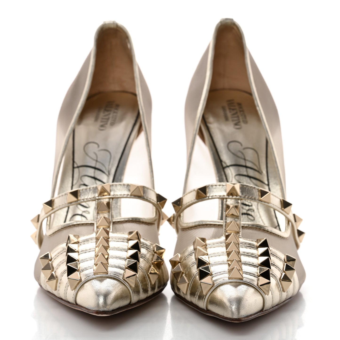 Mesh Nappa Rockstud Alcove 100mm Pumps 41 Platino