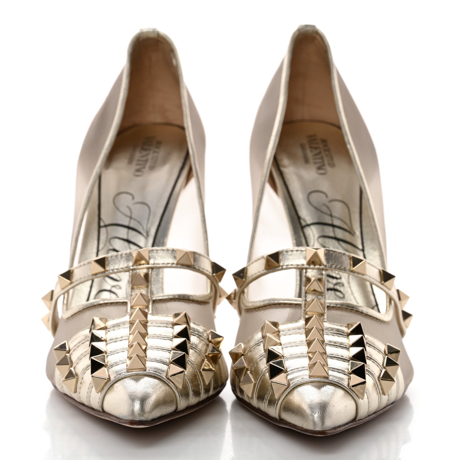 Valentino Garavani Mesh Nappa Rockstud Alcove 100mm Pumps 41 Platino 2 of 9
