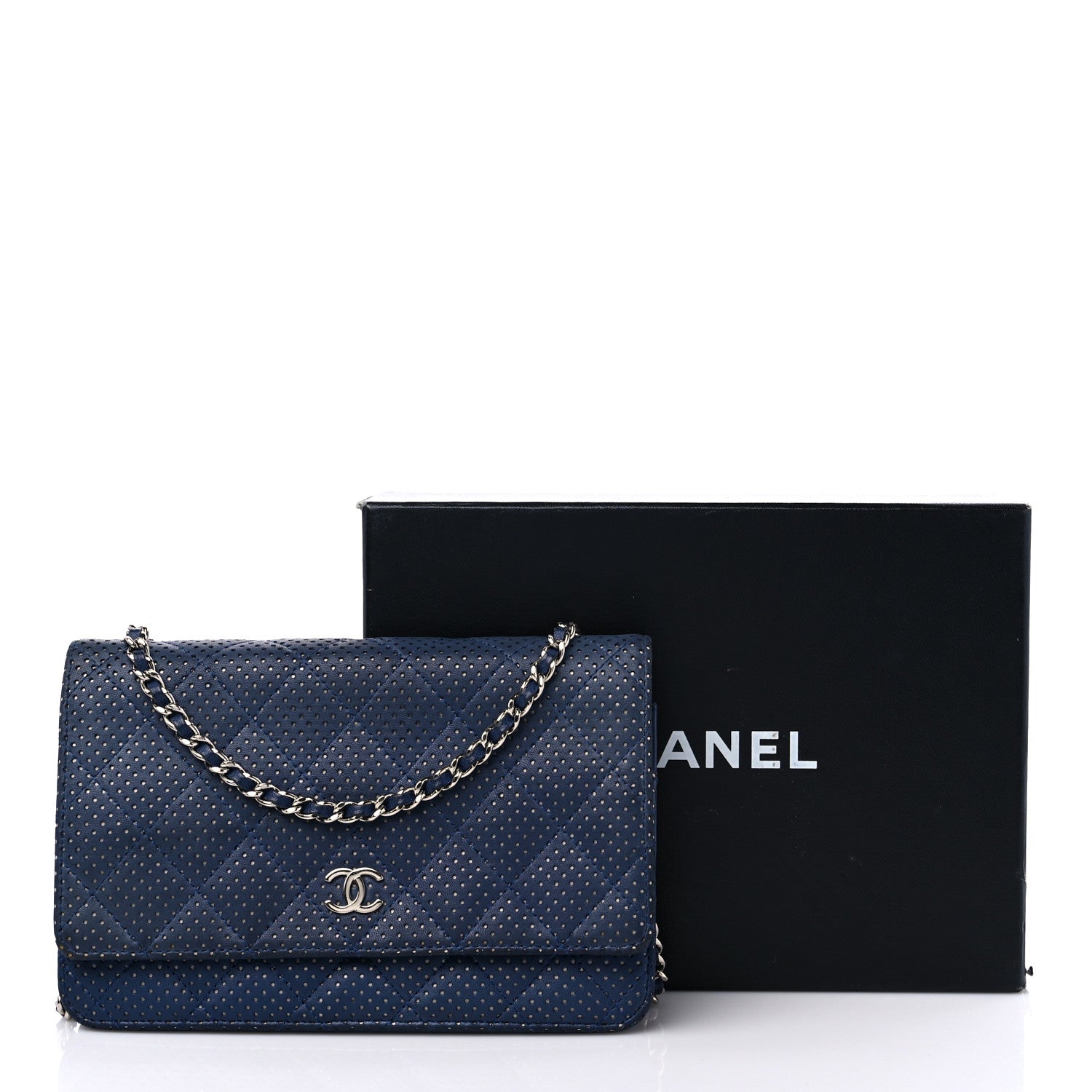 Chanel Perforated Lambskin Quilted Wallet On Chain WOC Blue 17 of 17