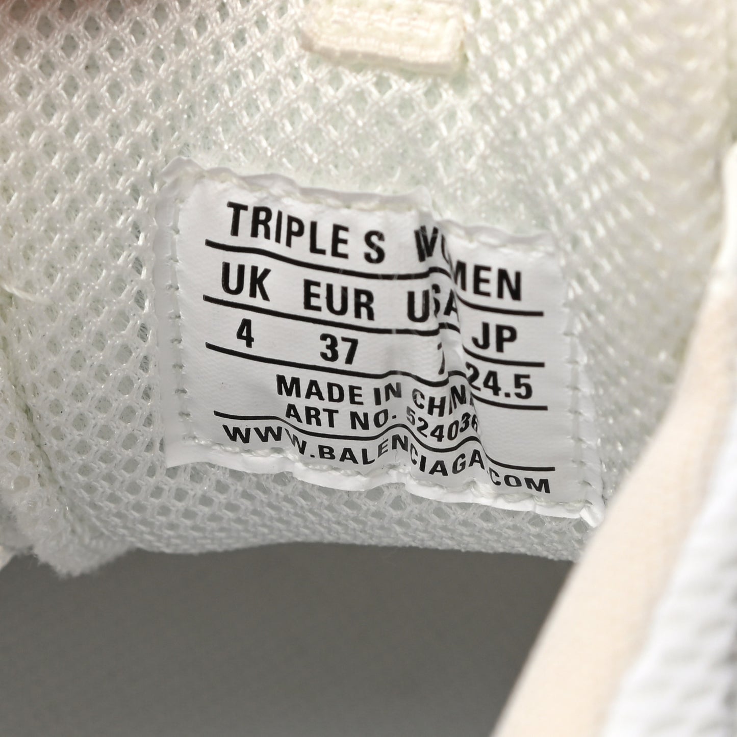 Fabric Mesh Womens Triple S Sneakers 37 White