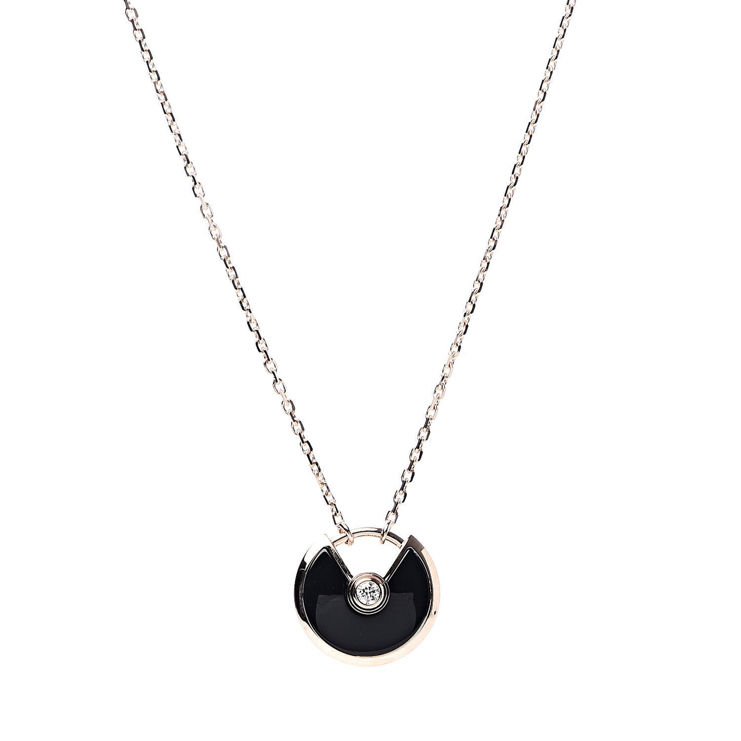 18K Pink Gold Diamond Black Onyx XS Amulette de Cartier Pendant Necklace