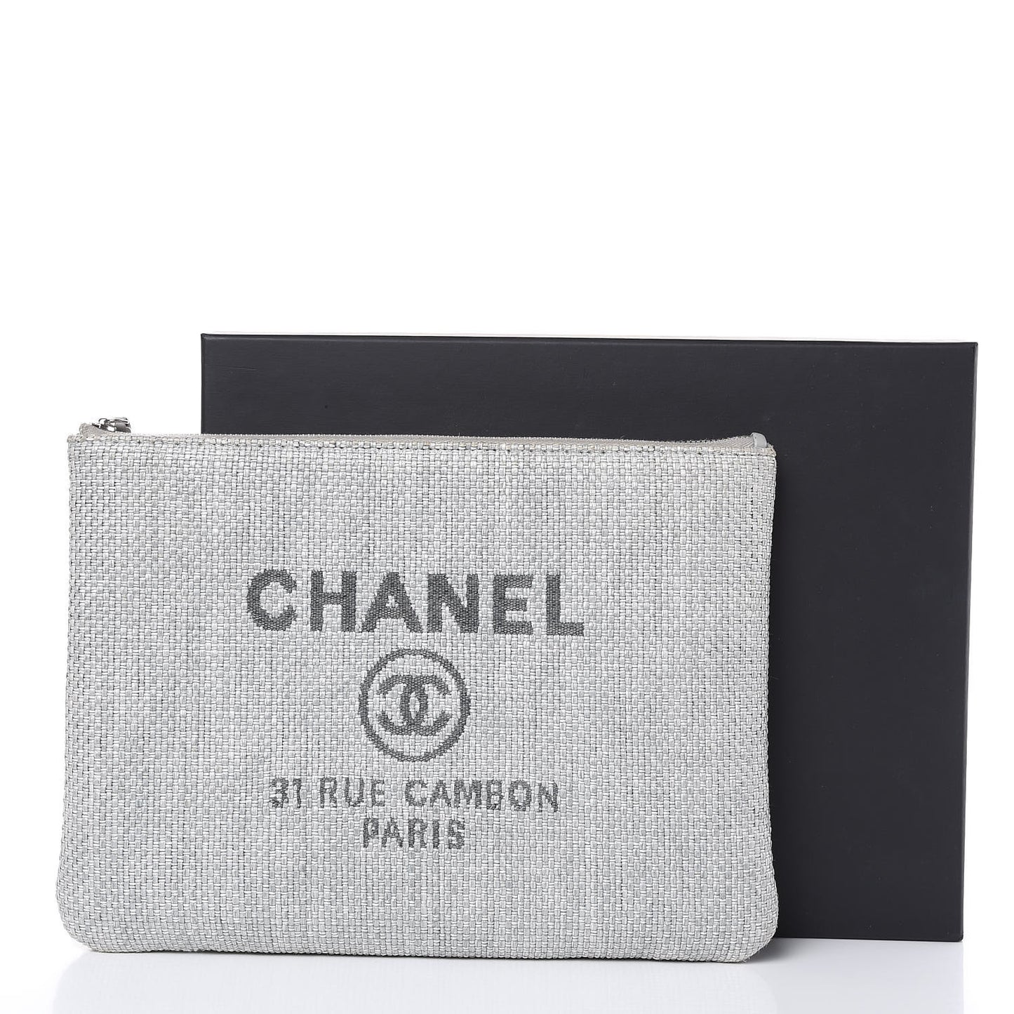 Woven Straw Raffia Medium Deauville Pouch Grey