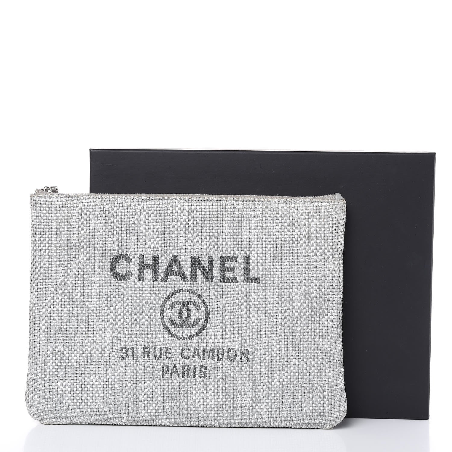 Chanel Woven Straw Raffia Medium Deauville Pouch Grey 12 of 12