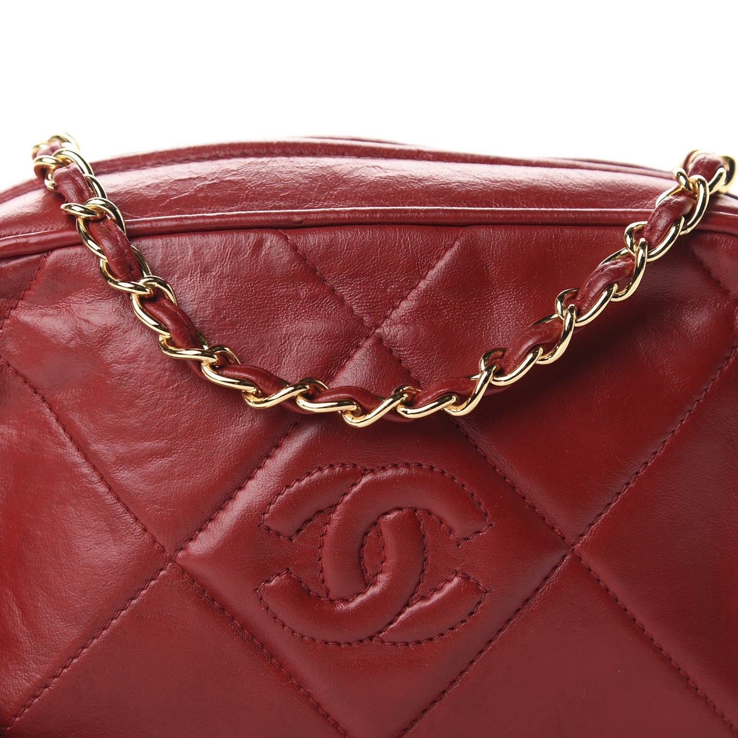 Lambskin Quilted Tassel Camera Case Red