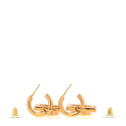 Chanel Metal Resin CC Square Drop Earrings Gold Transparent 3 of 5