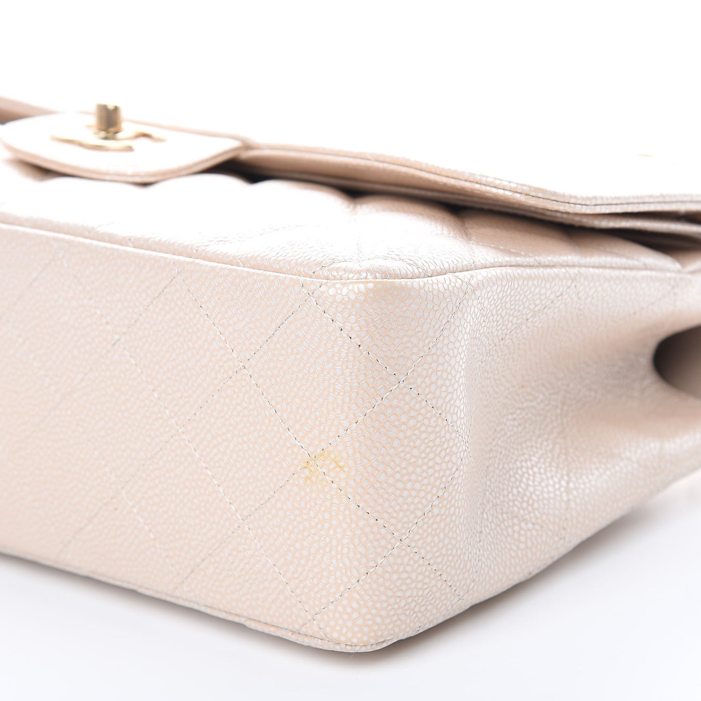 Pearly Caviar Quilted Jumbo Double Flap Light Beige