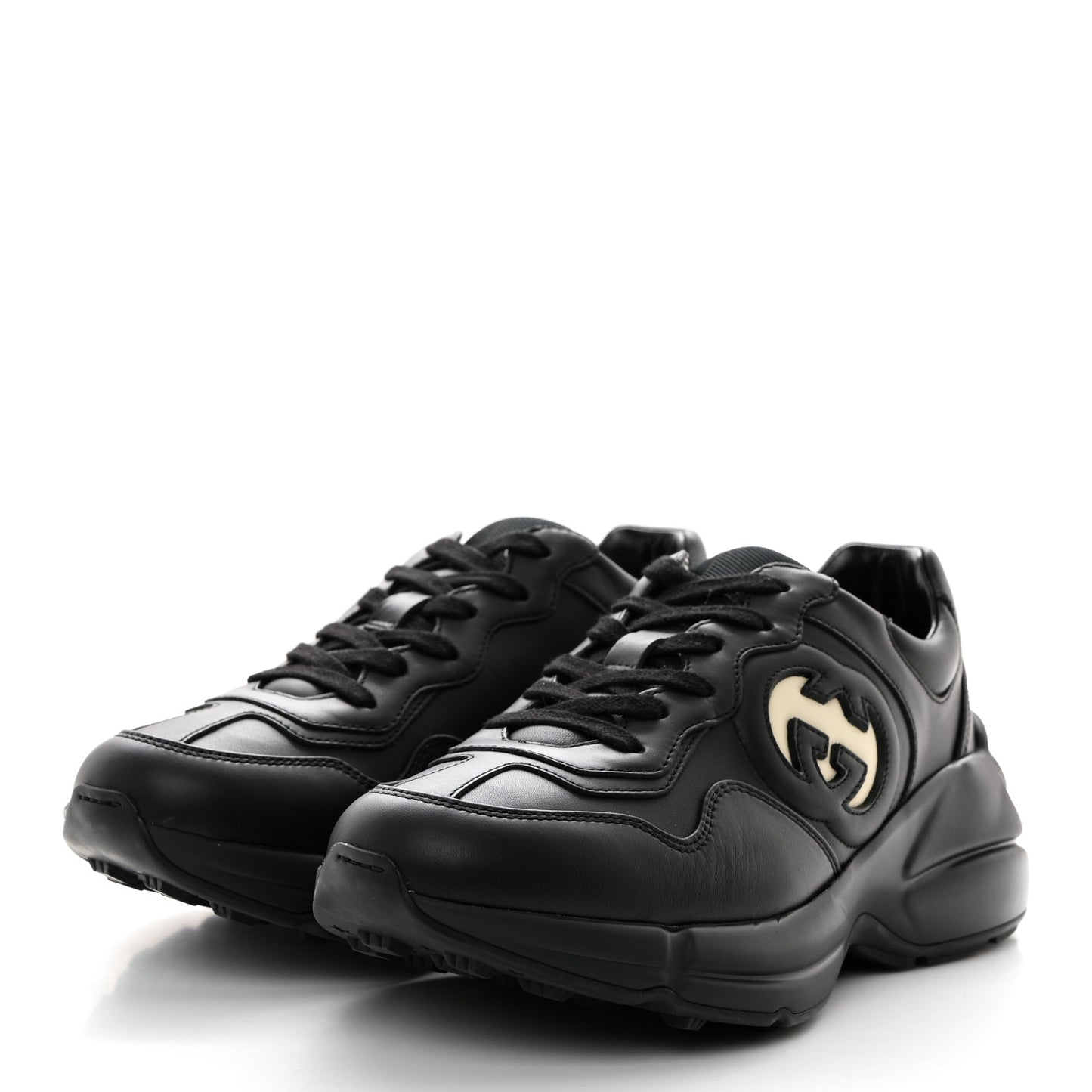 Dali Soft Calfskin Cut Out Interlocking G Womens Rhyton Sneakers 36.5 Black Ivoire
