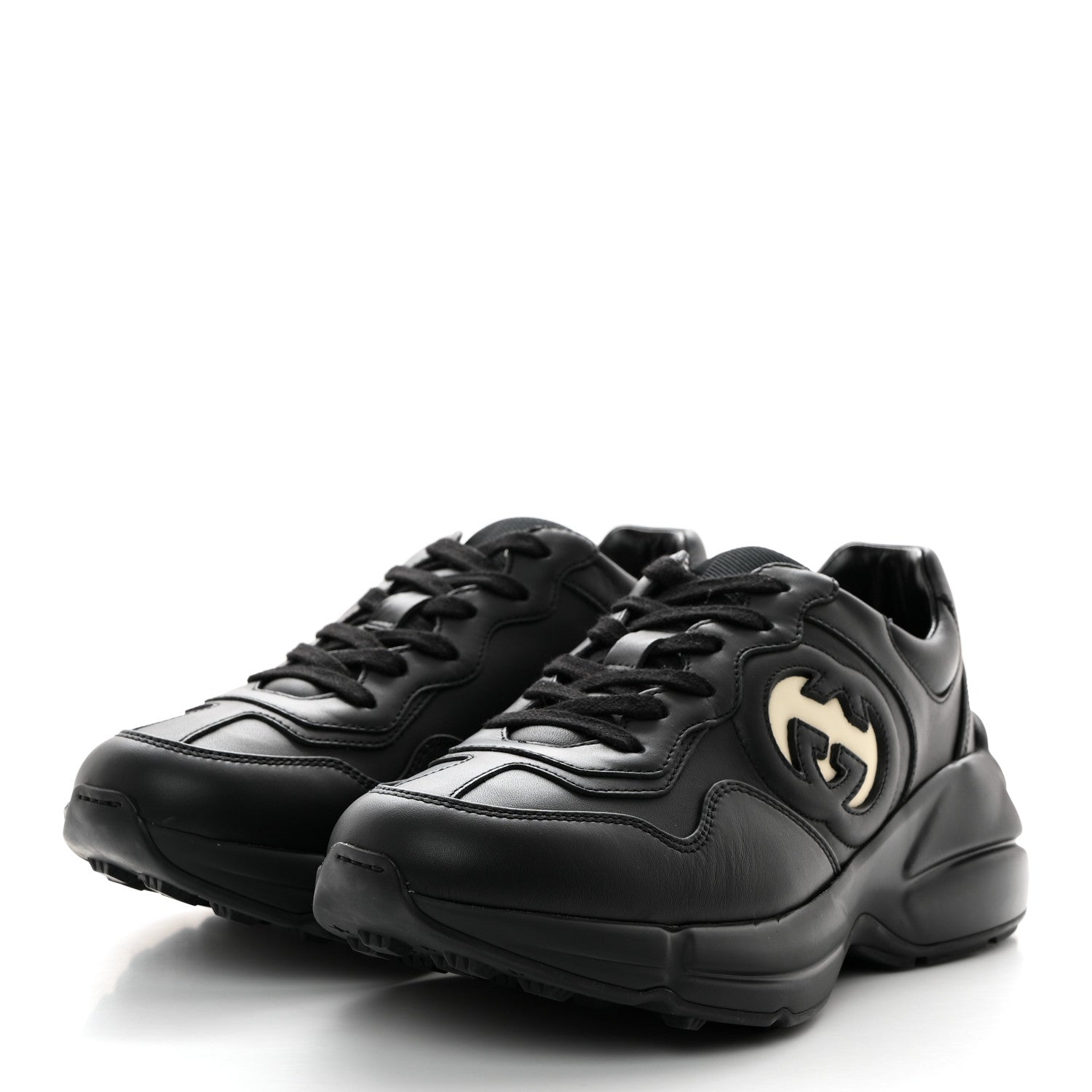 Gucci Dali Soft Calfskin Cut Out Interlocking G Womens Rhyton Sneakers 36.5 Black Ivoire 3 of 9