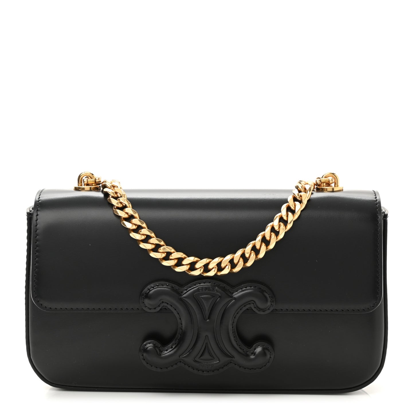Shiny Calfskin Cuir Triomphe Chain Shoulder Bag Black