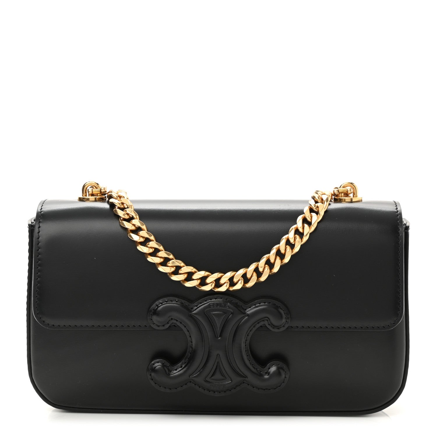 Celine Shiny Calfskin Cuir Triomphe Chain Shoulder Bag Black 1 of 8