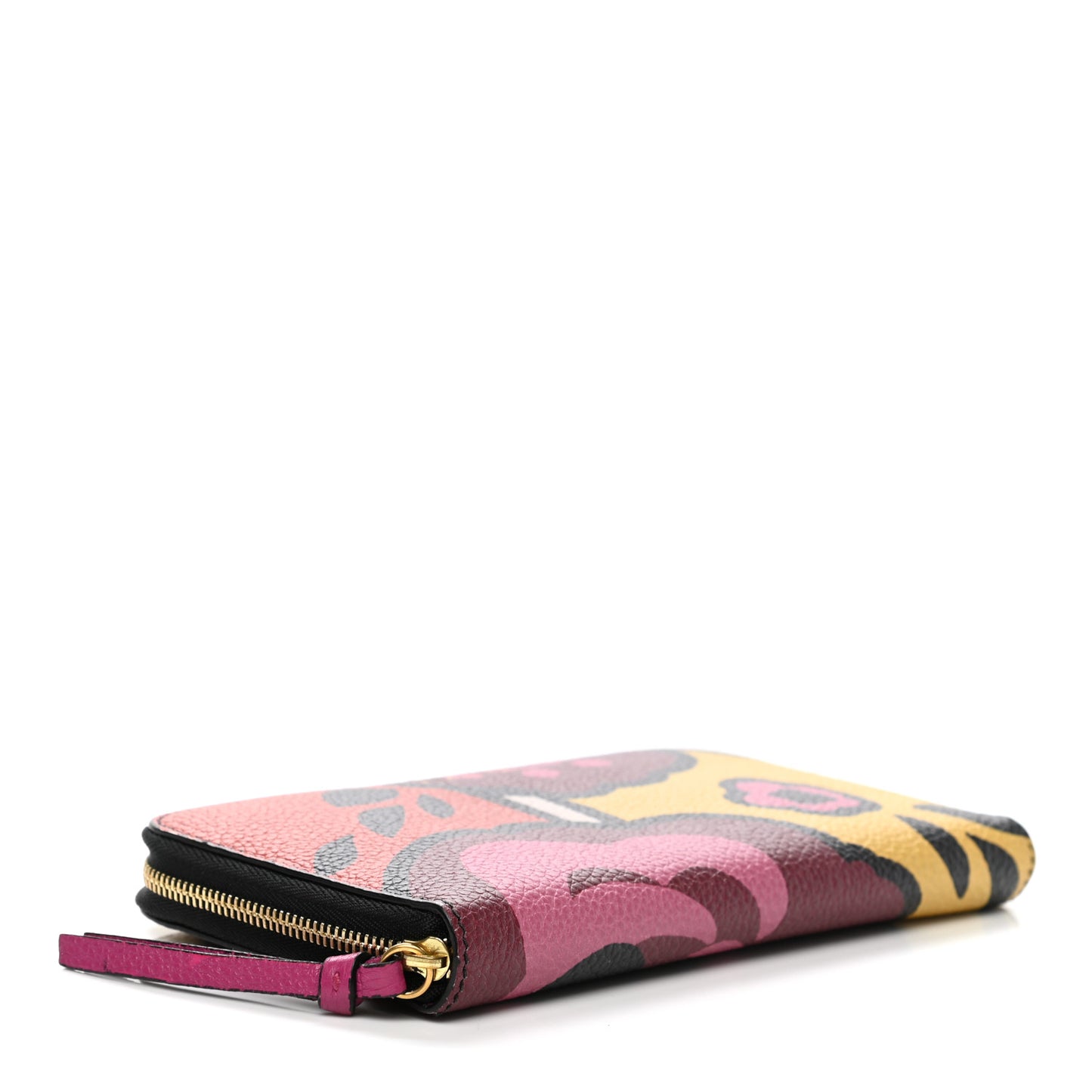 Calfskin Floral Print Zip Around Wallet