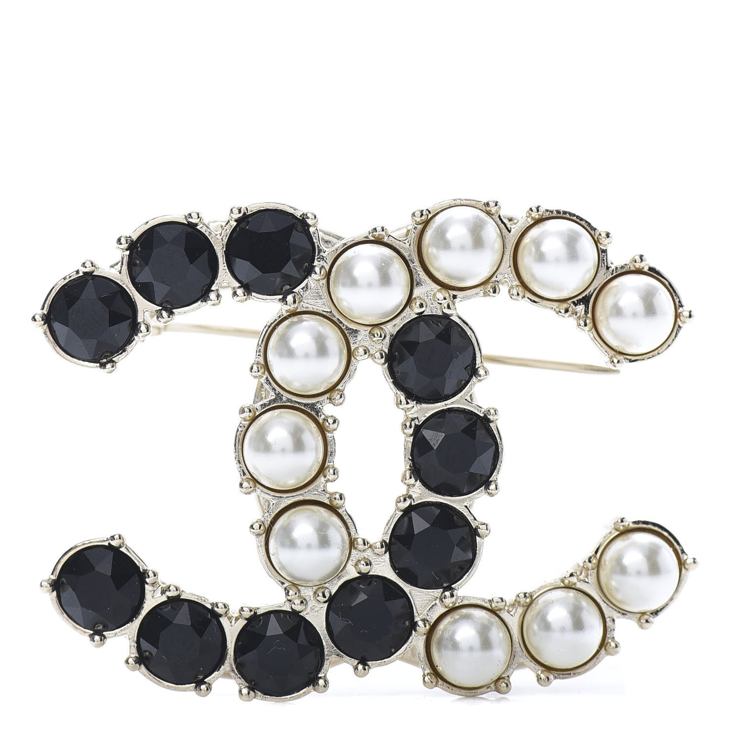Chanel Crystal Pearl CC Dazzling Domino Brooch Gold Black 1 of 7