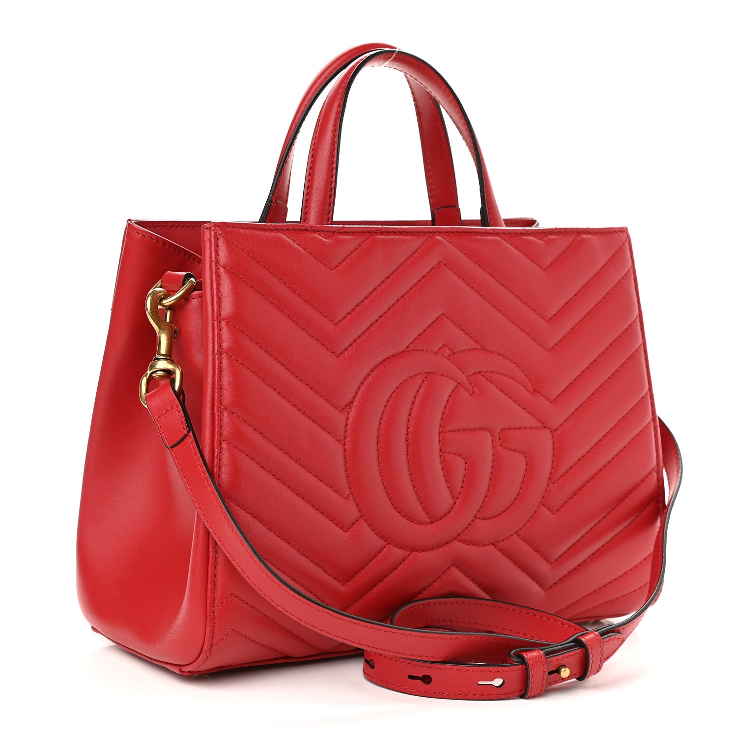 Gucci Calfskin Matelasse Small GG Marmont Tote Hibiscus Red 2 of 8