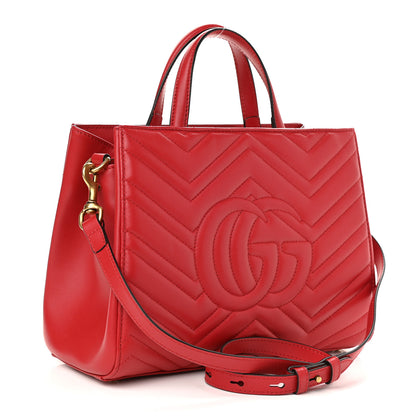 Gucci Calfskin Matelasse Small GG Marmont Tote Hibiscus Red 2 of 8