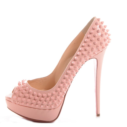 Christian Louboutin Patent Calf Lady Peep Pink Spikes 150 Pumps 41 Baby Pink 1 of 7