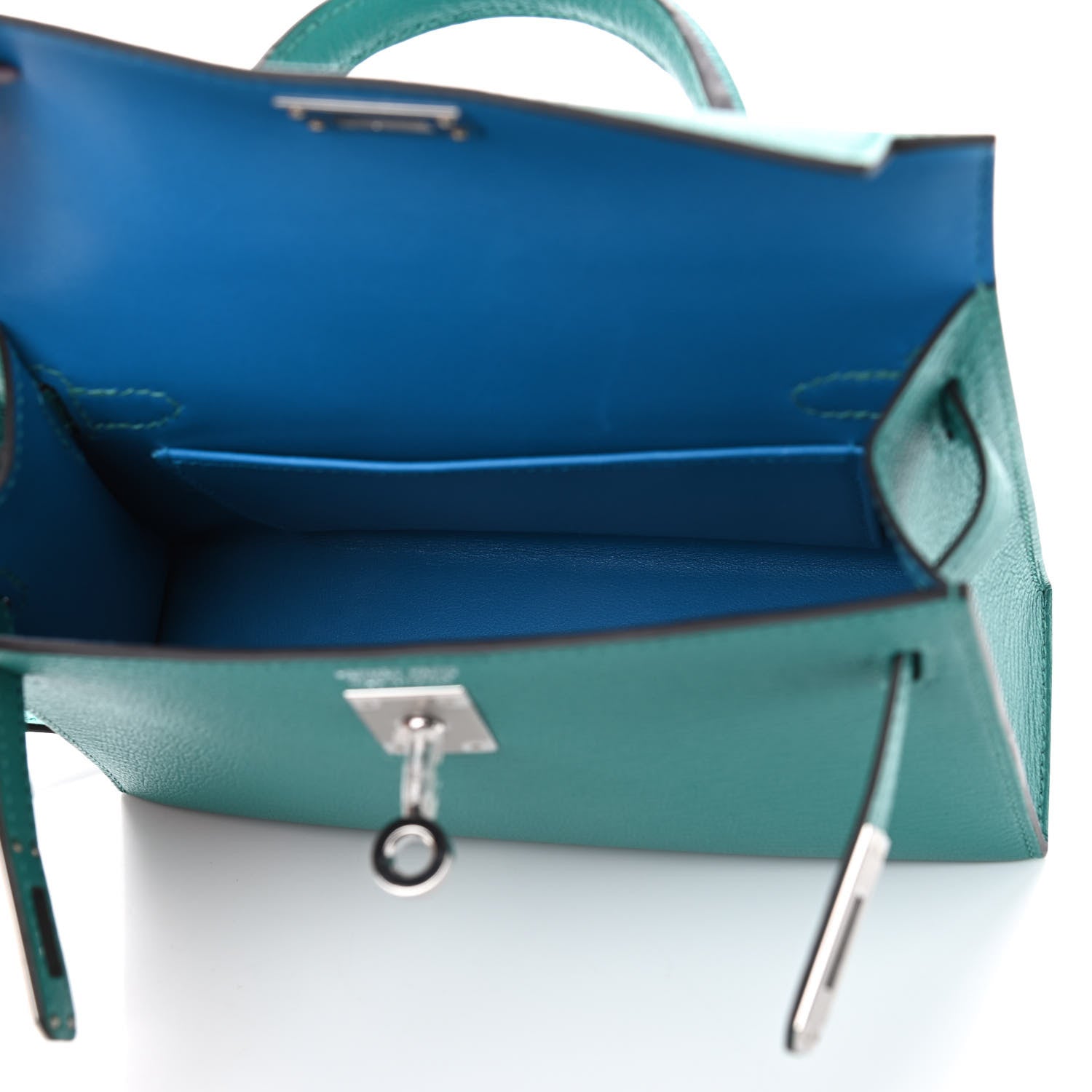 Hermes Chevre Mysore Verso Mini Kelly Sellier 20 Vert Verone Bleu Zanzibar 5 of 10