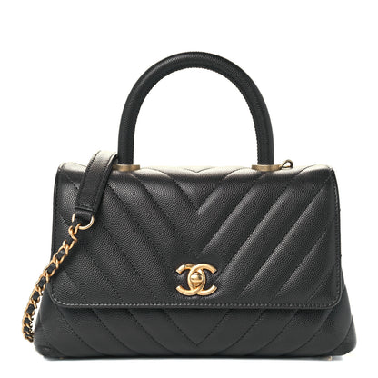 Chanel Caviar Chevron Quilted Mini Coco Handle Flap Dark Grey 1 of 12