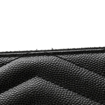 Saint Laurent Grain De Poudre Matelasse Chevron Monogram Compact Zip Around Wallet Black 10 of 11