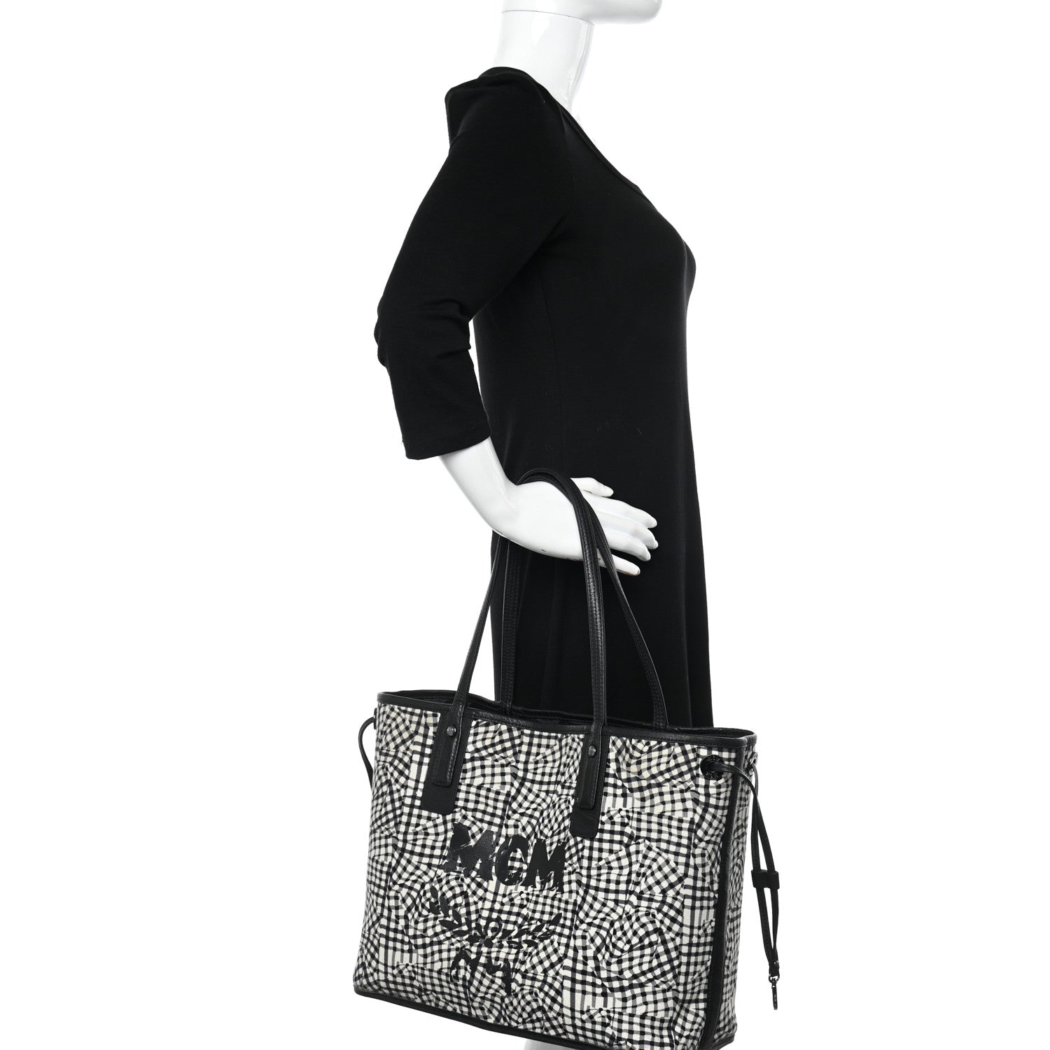 MCM Grained Calfskin Visetos Medium Liz Reversible Shopper Tote Black 2 of 17