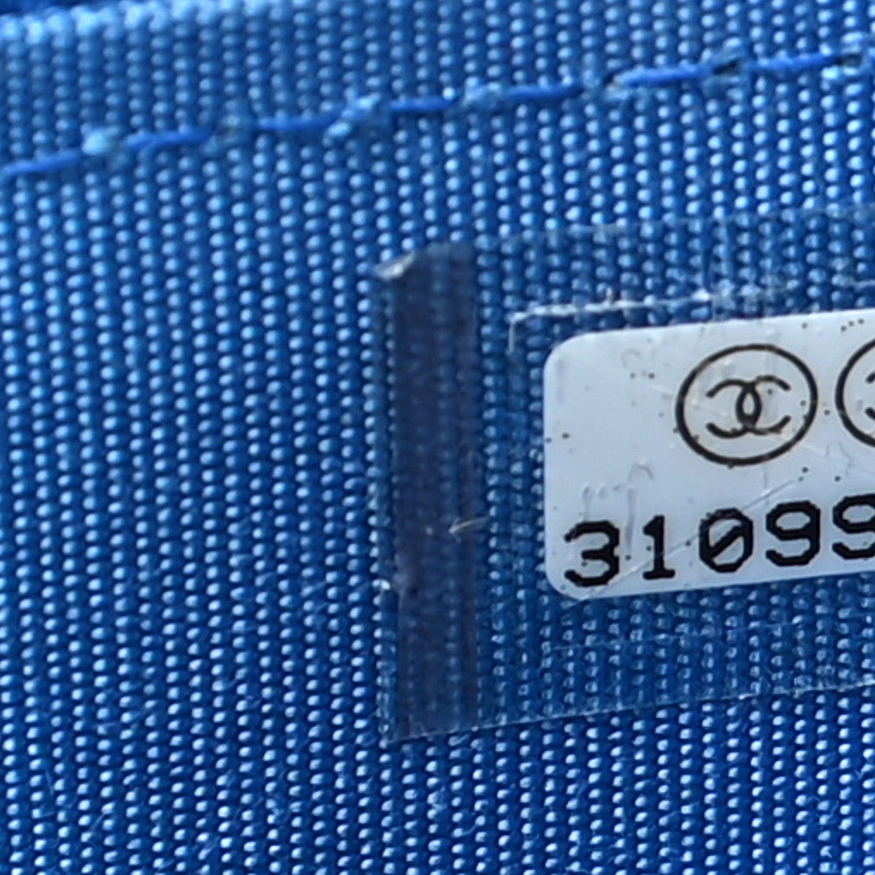 Raffia Jute Striped Mini Vanity Case With Chain Blue Beige