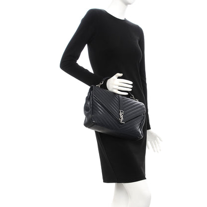 Saint Laurent Sheepskin Matelasse Chevron Monogram Large College Satchel Navy Blue 3 of 17