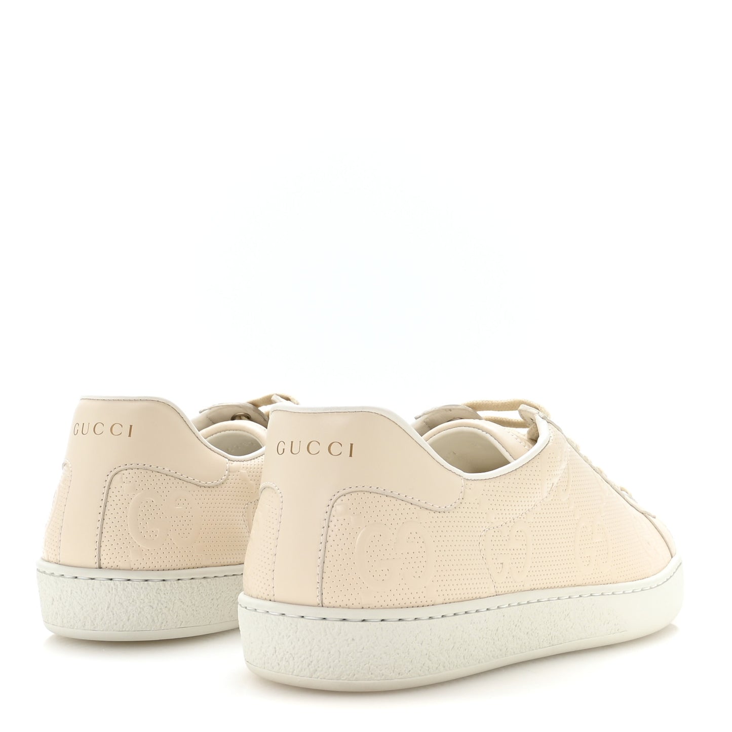 Calfskin GG Tennis Embossed Mens Ace Sneakers 8 Mystic White