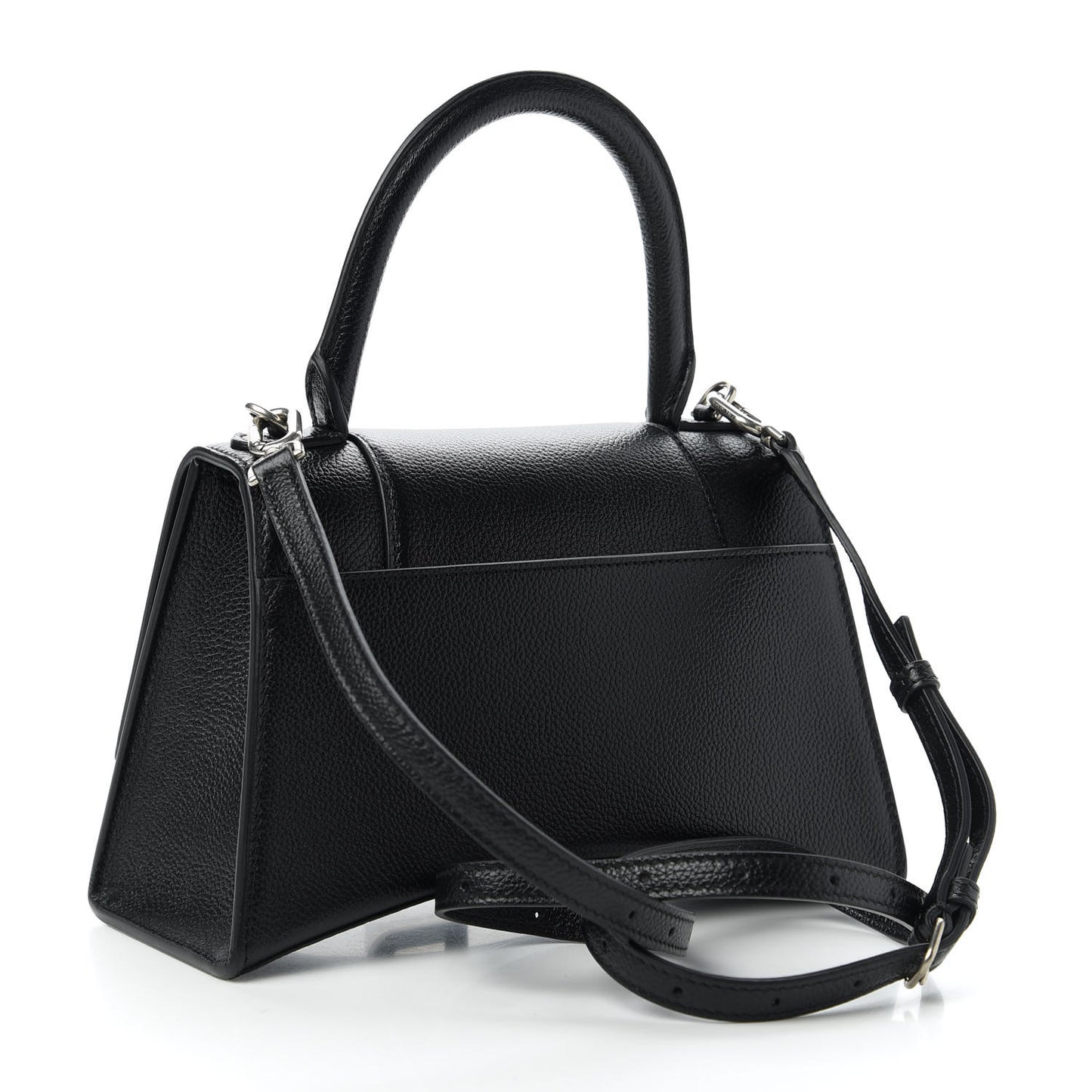 Grained Calfskin Small Hourglass Top Handle Bag Black