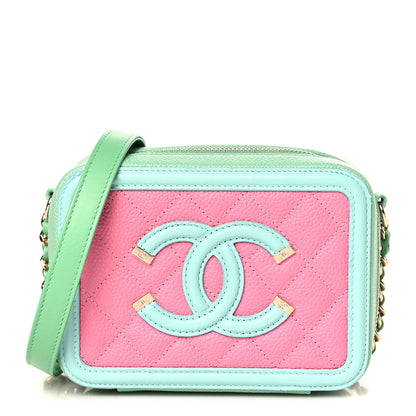 Chanel Caviar Quilted Filigree Vanity Clutch With Chain Pink Light Blue Green 1 of 9
