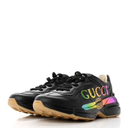 Gucci Calfskin Iridescent Logo Womens Rhyton Sneakers 40 Black 3 of 12