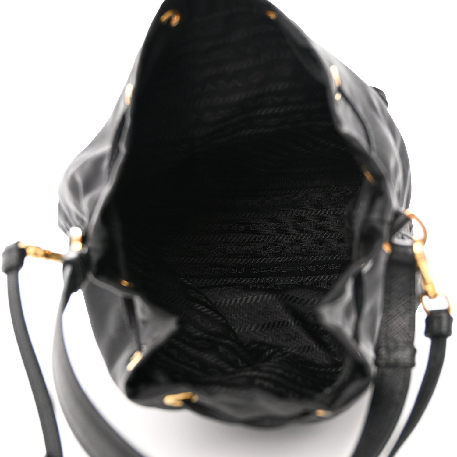 Prada Saffiano Tessuto Nylon Mini Bucket Crossbody Bag Black 5 of 11