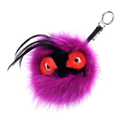 Fendi Fox Mink Goat Fur Oret Monster Bag Bug Charm Orchid Black 1 of 4